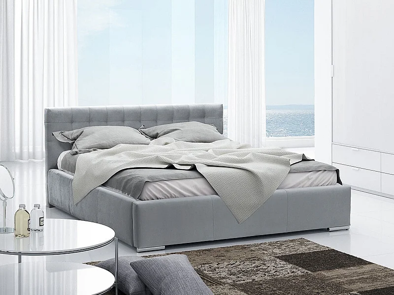 Cama Baltimore 106, Doble, Gris, 160x200, Tapiz, Somieres, 178x222x92cm