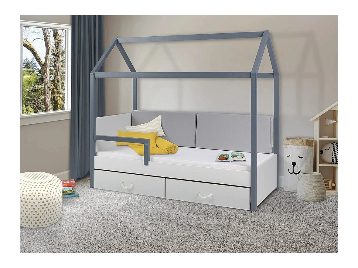 Cama Henderson 132, Solteiro, Cinzento, Madeira, Estrados de cama