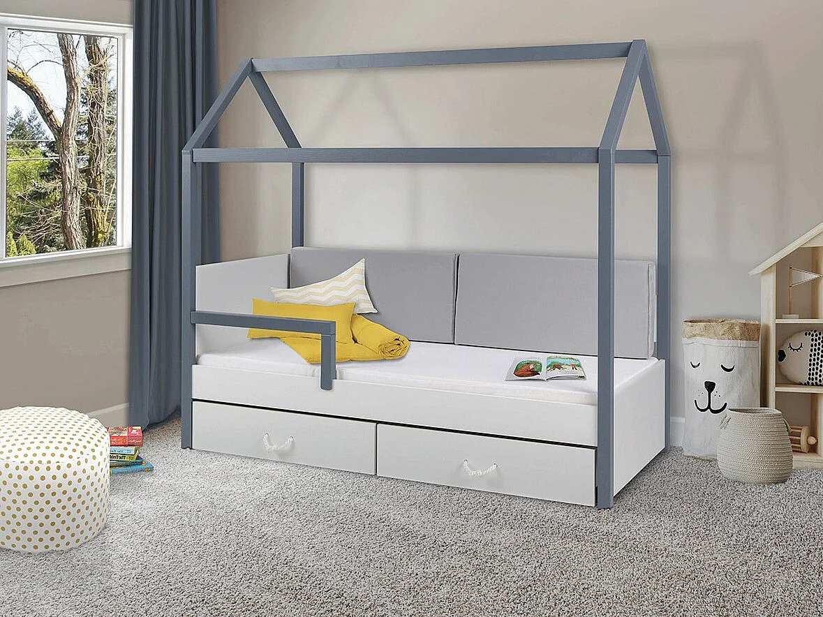 Lit Henderson 132, Unique, Gris, 90x200, Bois, Disponible, 97x210x172cm