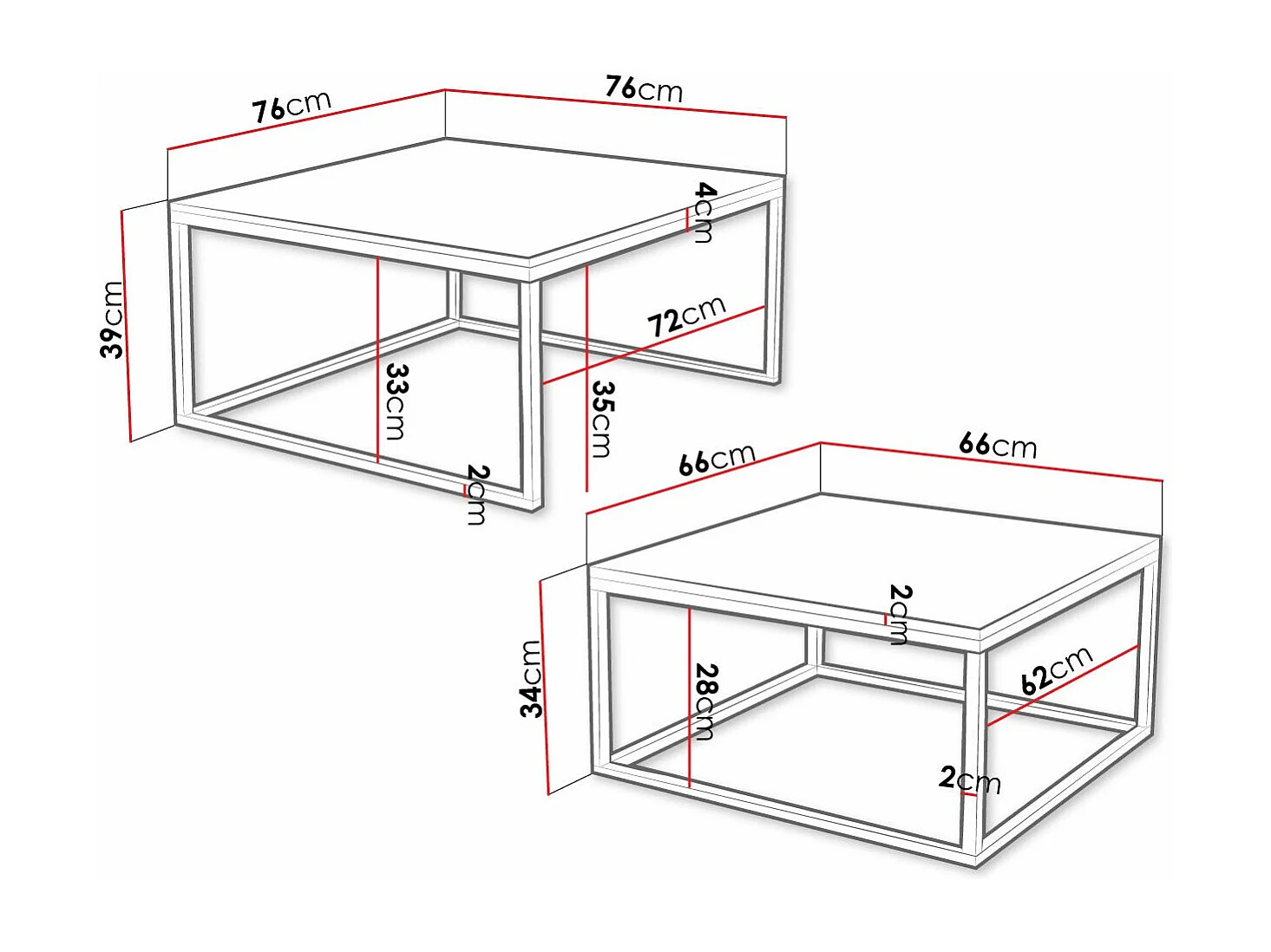 Ensemble tables basses Oswego 102, Doré|Noir, 39x76x76cm, Stratifié, Angulaire