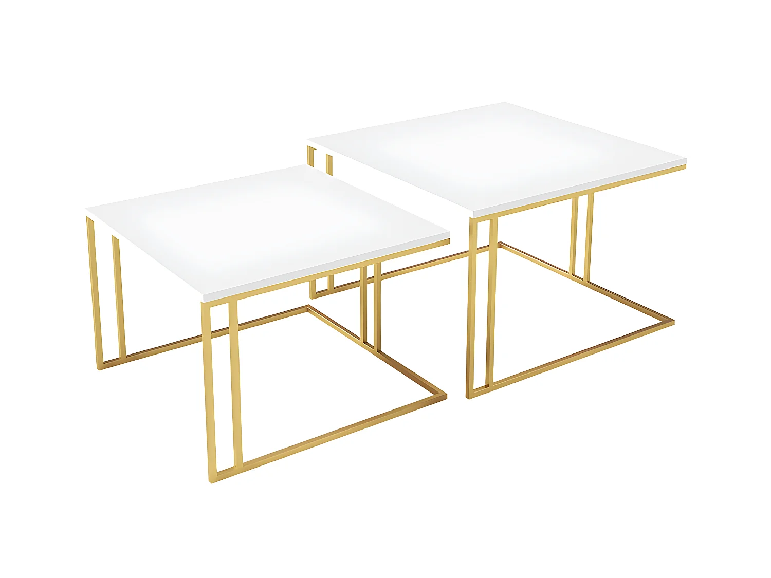Ensemble tables basses Comfivo 178, Or|Blanc, 50x76x76cm, Stratifié, D'angle