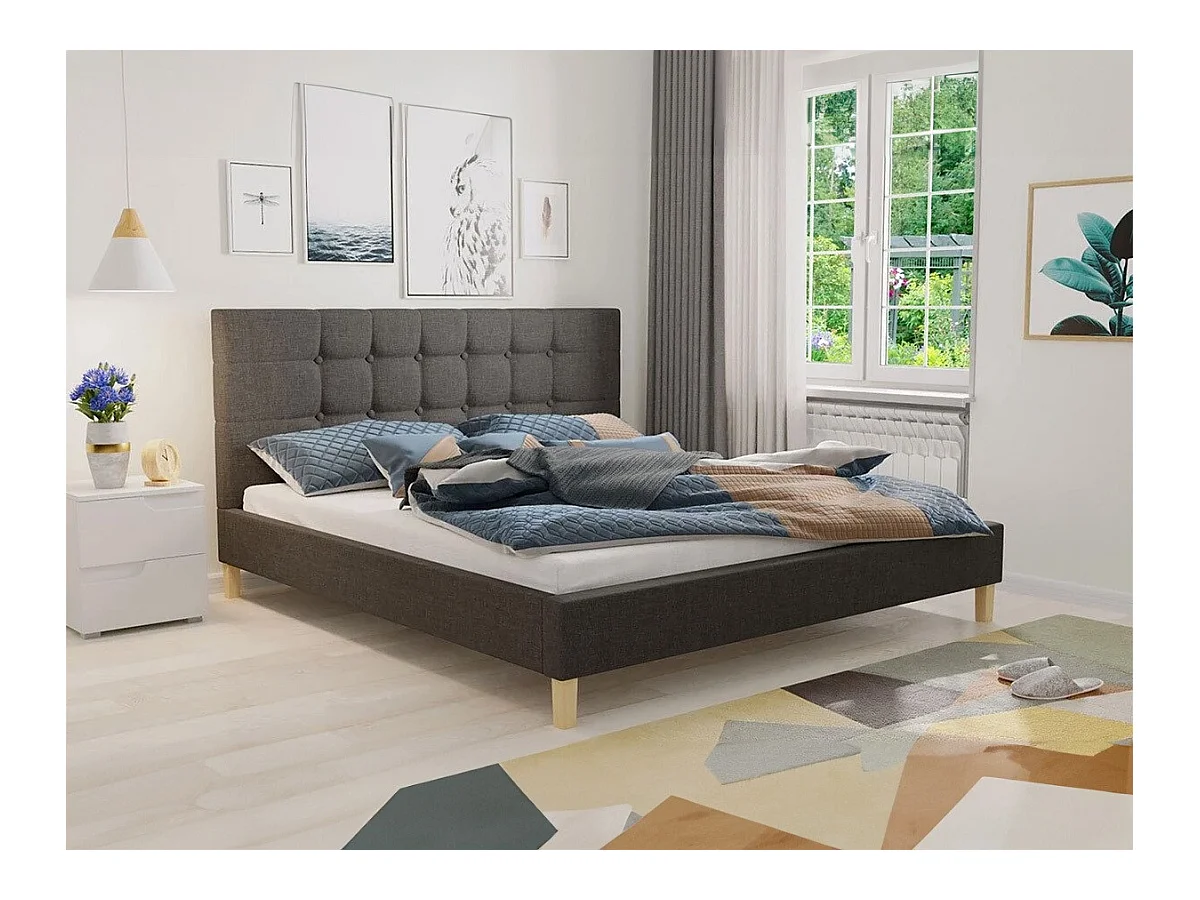 Cama ComfiDream 109, Doble, Gris, 140x200, Tapiz, Somieres, 147x215x100cm