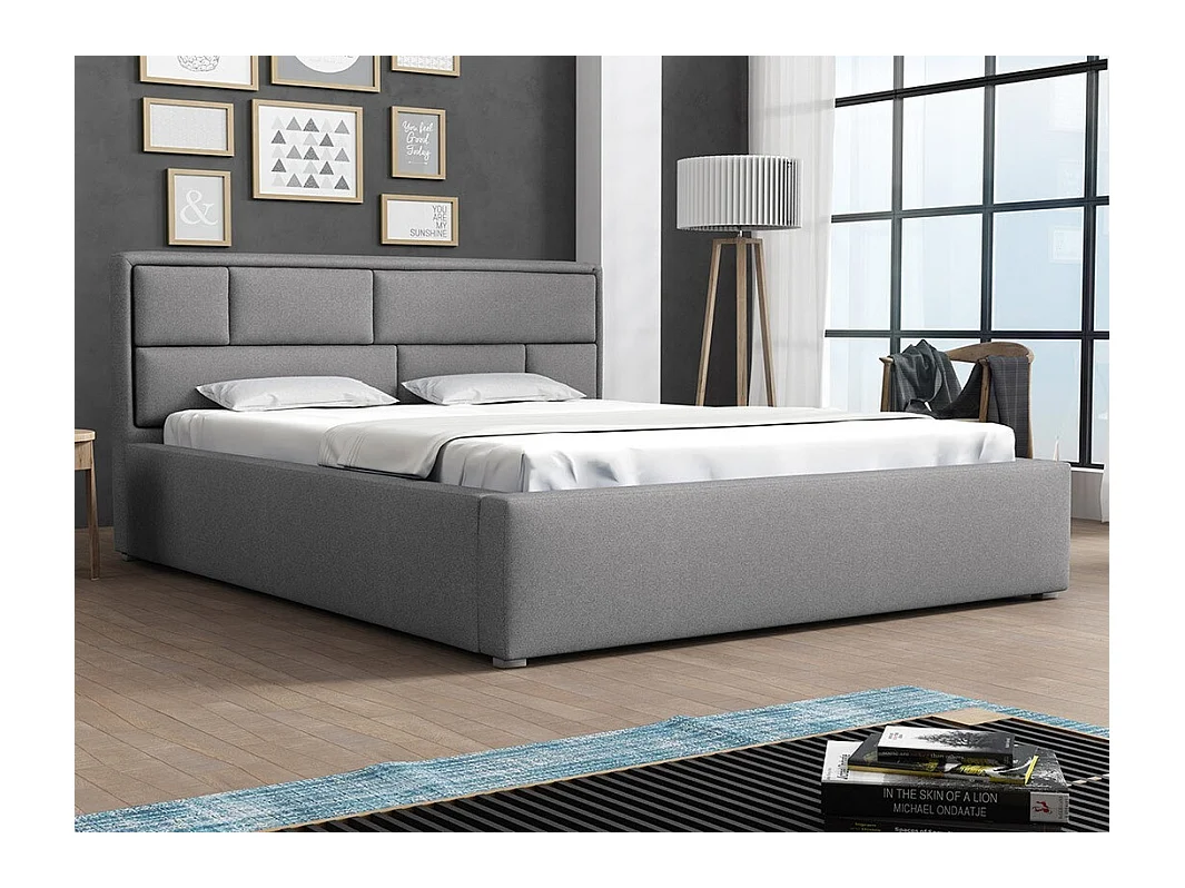 Letto Pomona 105, Doppio, Grigio, 140x200, Arazzo, Con, 160x223x93cm
