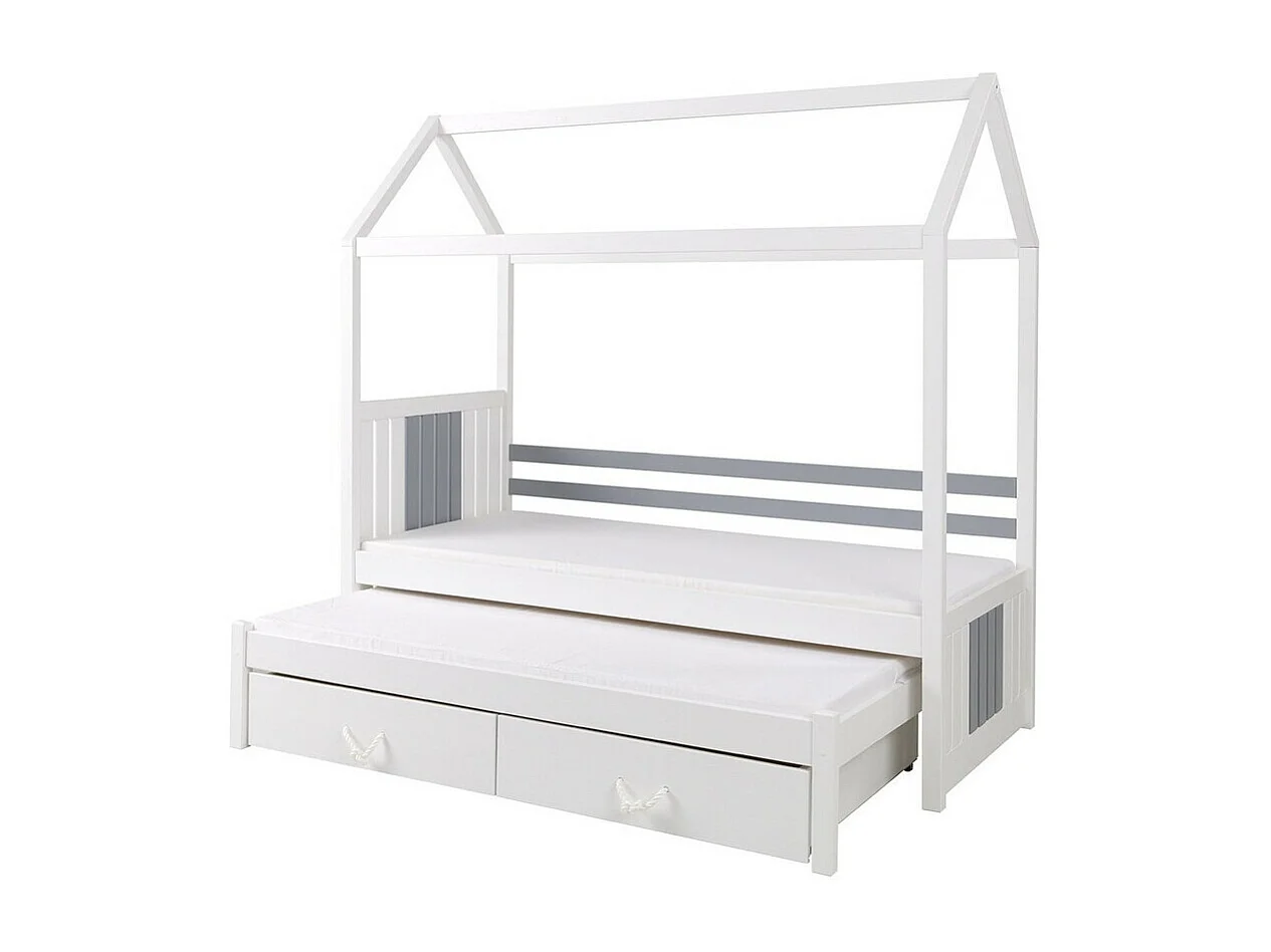 Lit Henderson 131, Simple avec un lit gigogne supplémentaire, Blanc, 90x190|90x200, Bois