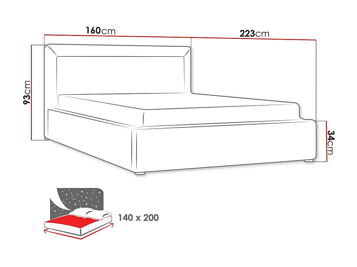 Cama Pomona 101, Doble, Gris, 140x200, Tapiz, Somieres, 160x223x93cm