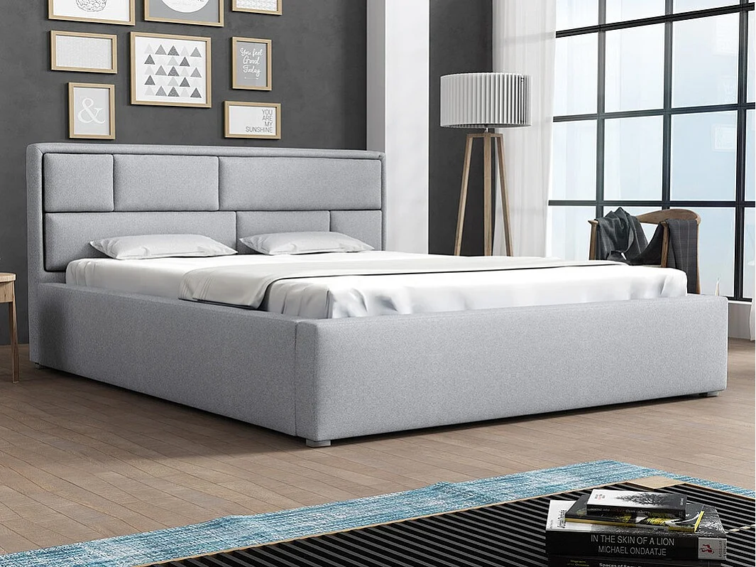 Cama Pomona 105, Doble, Gris, 180x200, Tapiz, Somieres, 200x223x93cm