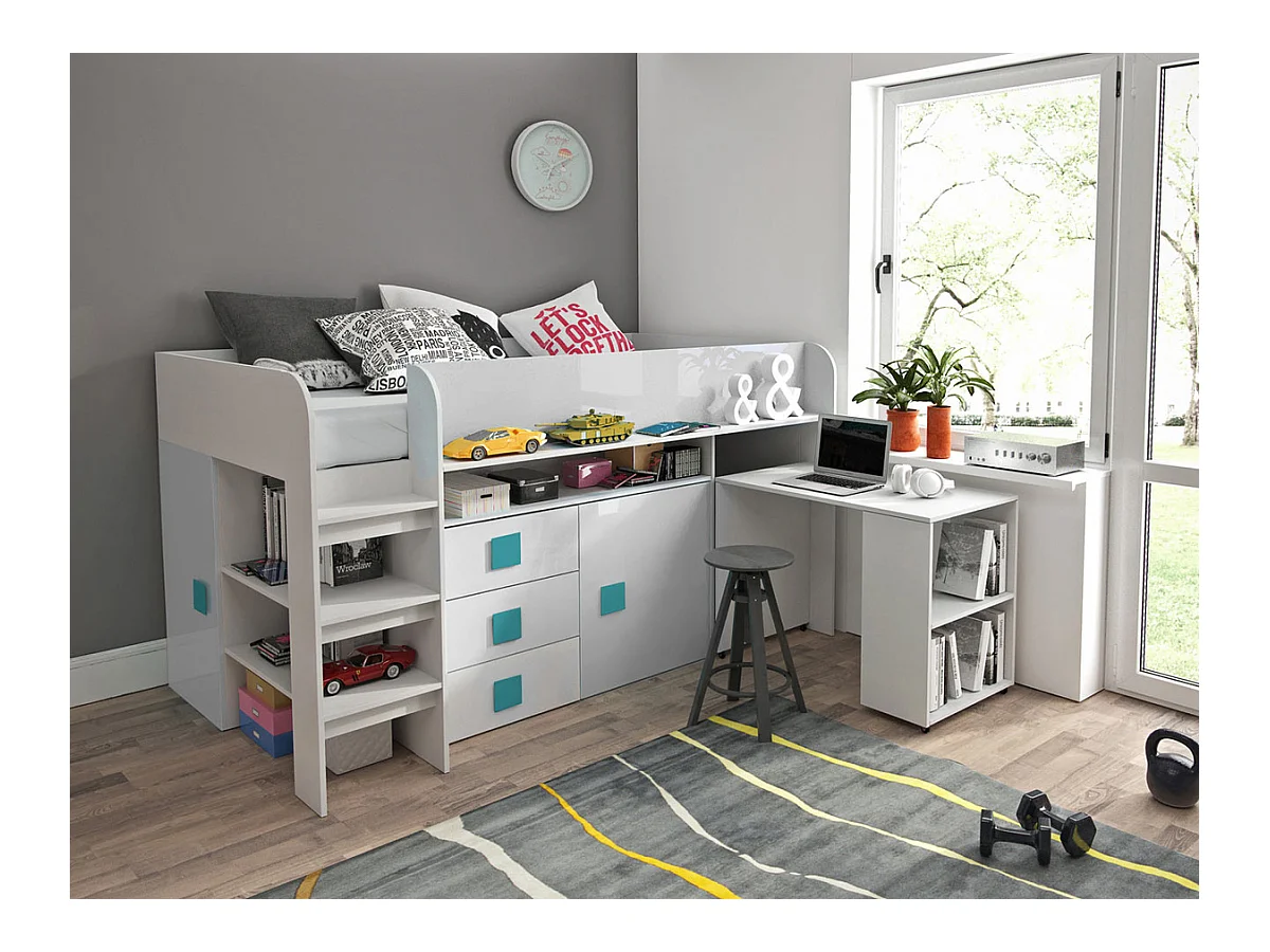 Letto Hartford 190, Singolo, Bianco, 90x200, Truciolare laminato, Con, 107x204x125cm