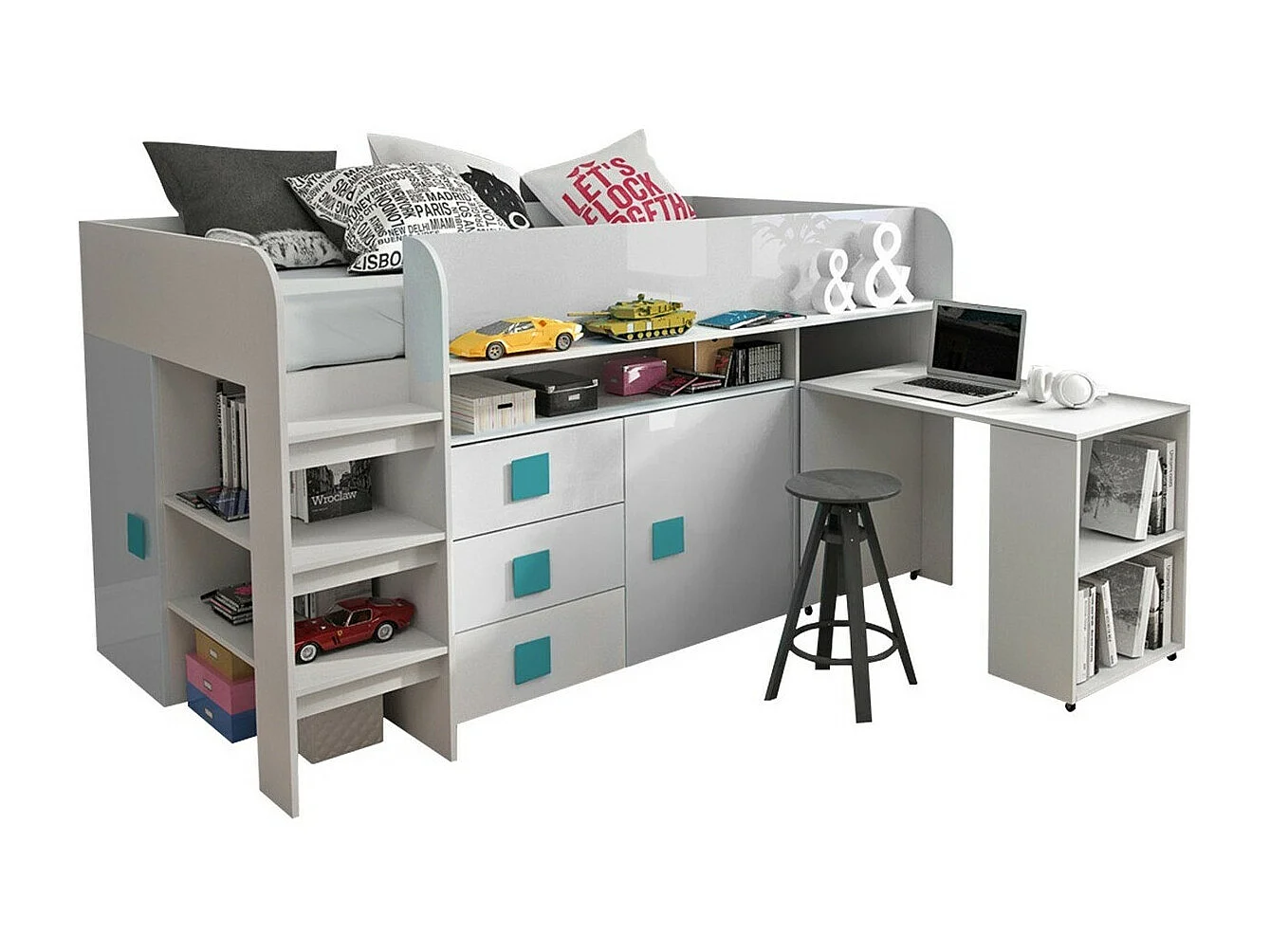 Cama Hartford 190, Individuales, Blanco, 90x200, Aglomerado laminado, Somieres, 107x204cm