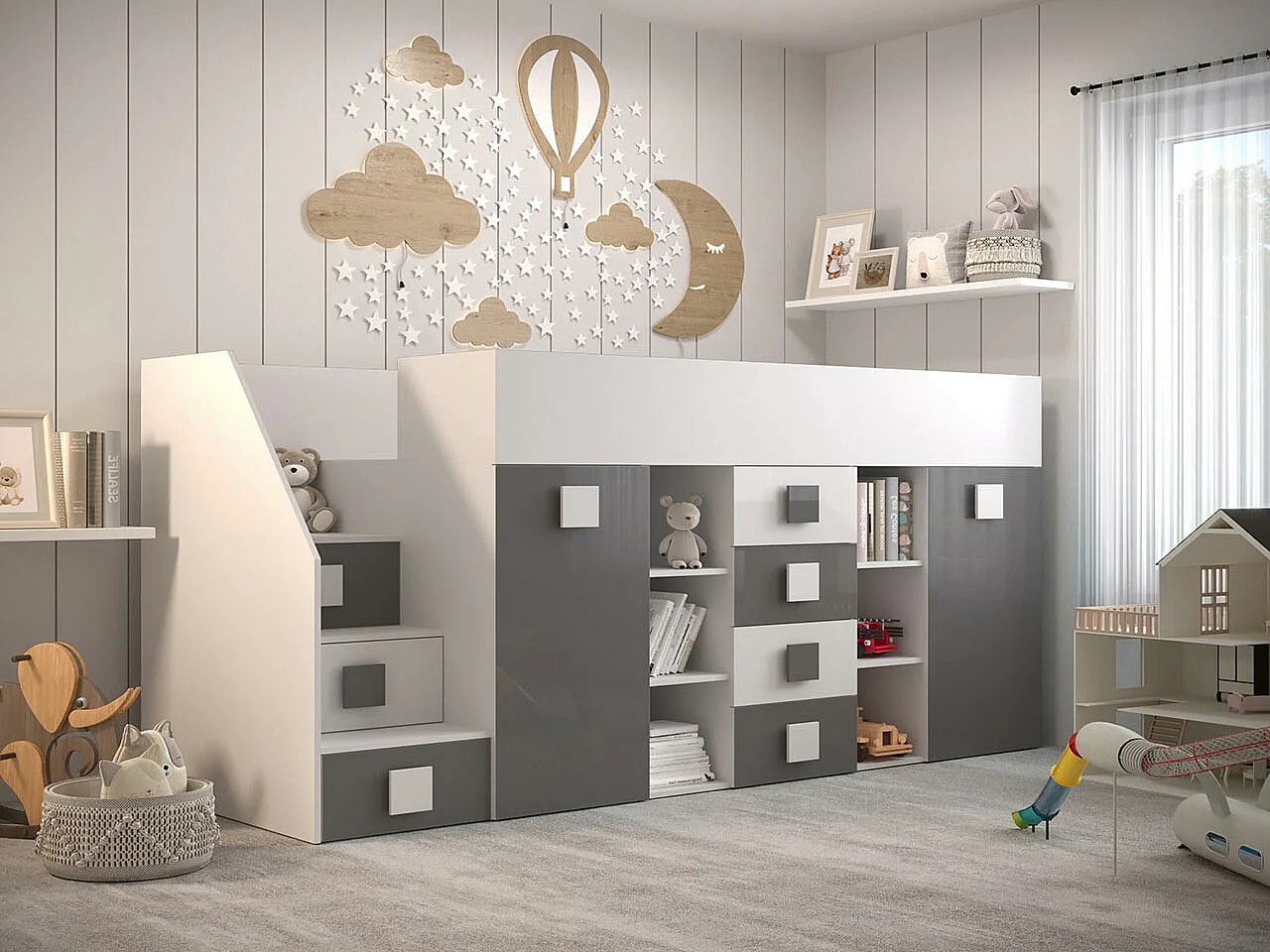 Litera Hartford 366, Individuales, Gris, 90x200, Aglomerado laminado, Somieres, 94x249cm