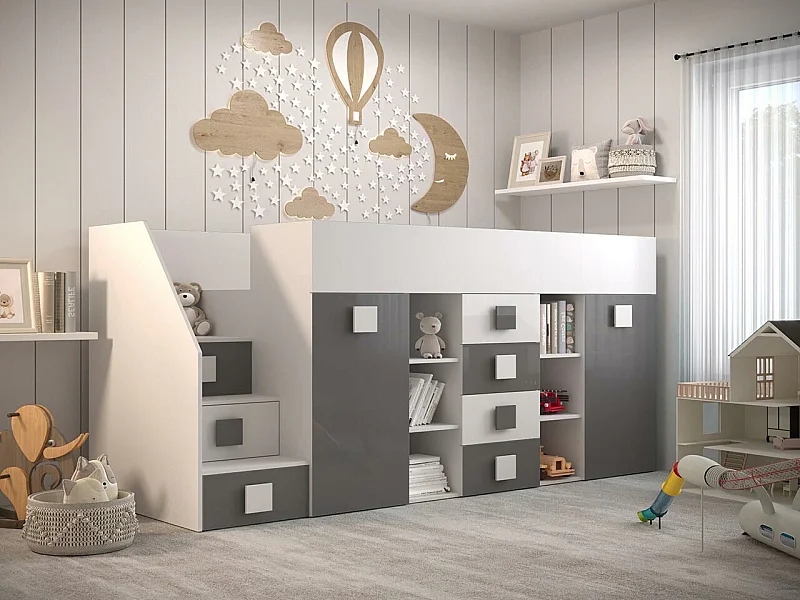 Litera Hartford 366, Individuales, Gris, 90x200, Aglomerado laminado, Somieres, 94x249cm