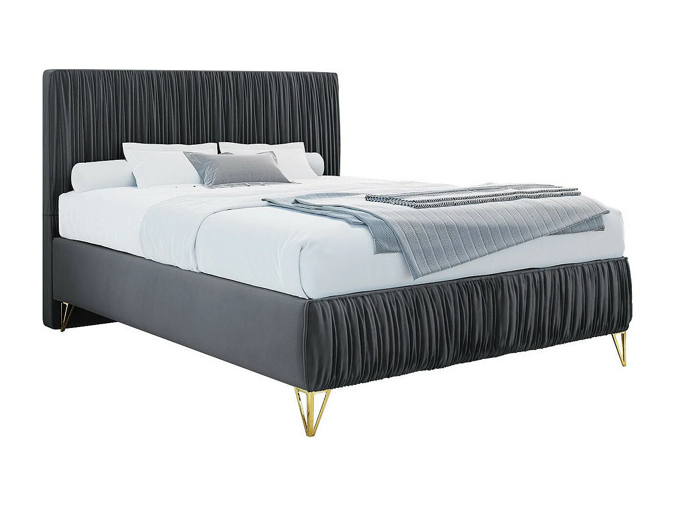 Cama continental Logan 112, Casal, Cinzento, Tecido, Estrados de cama