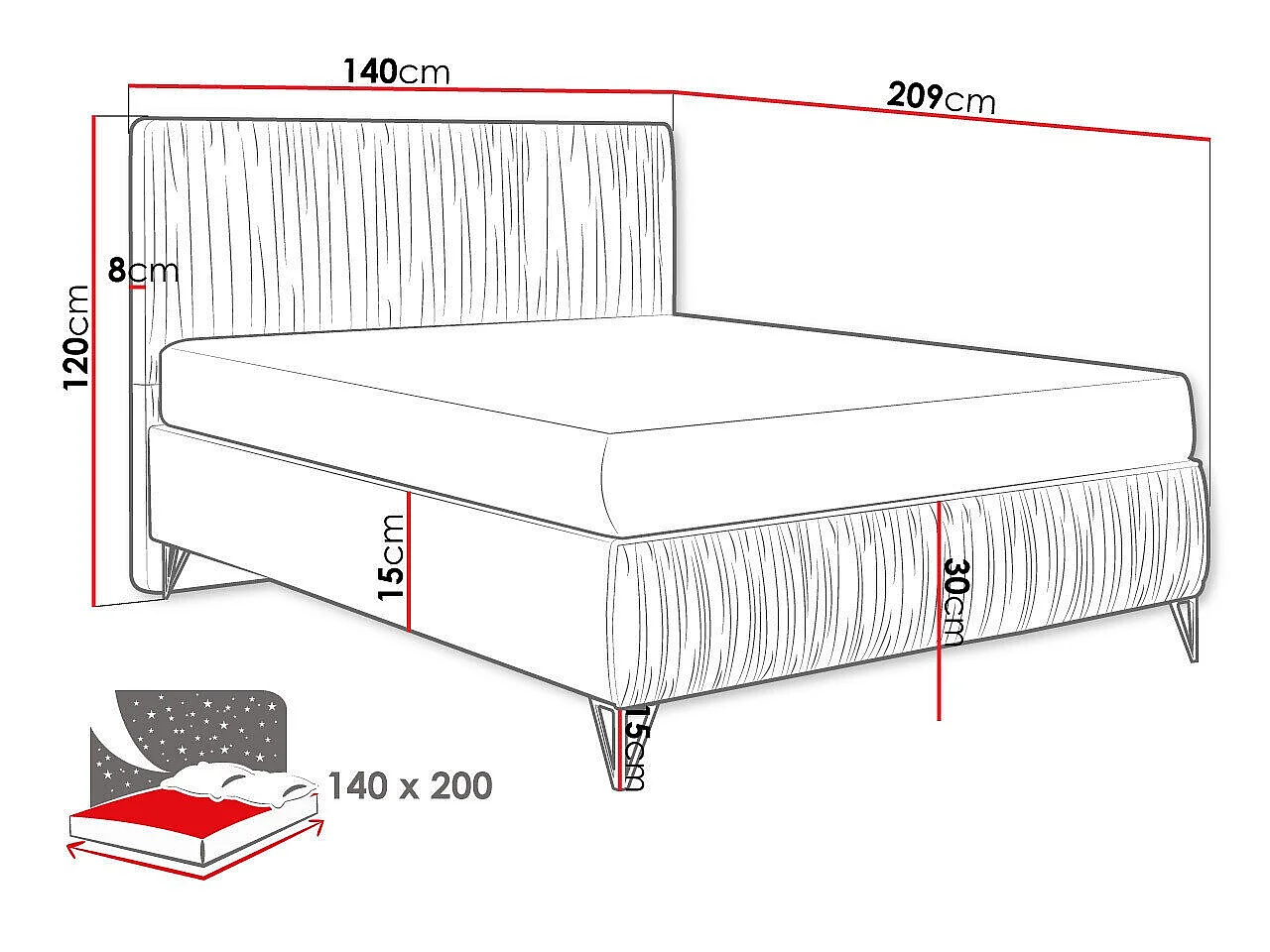Cama Logan 112, Doble, Gris oscuro, Tapiz, Somieres, 14x21x12cm