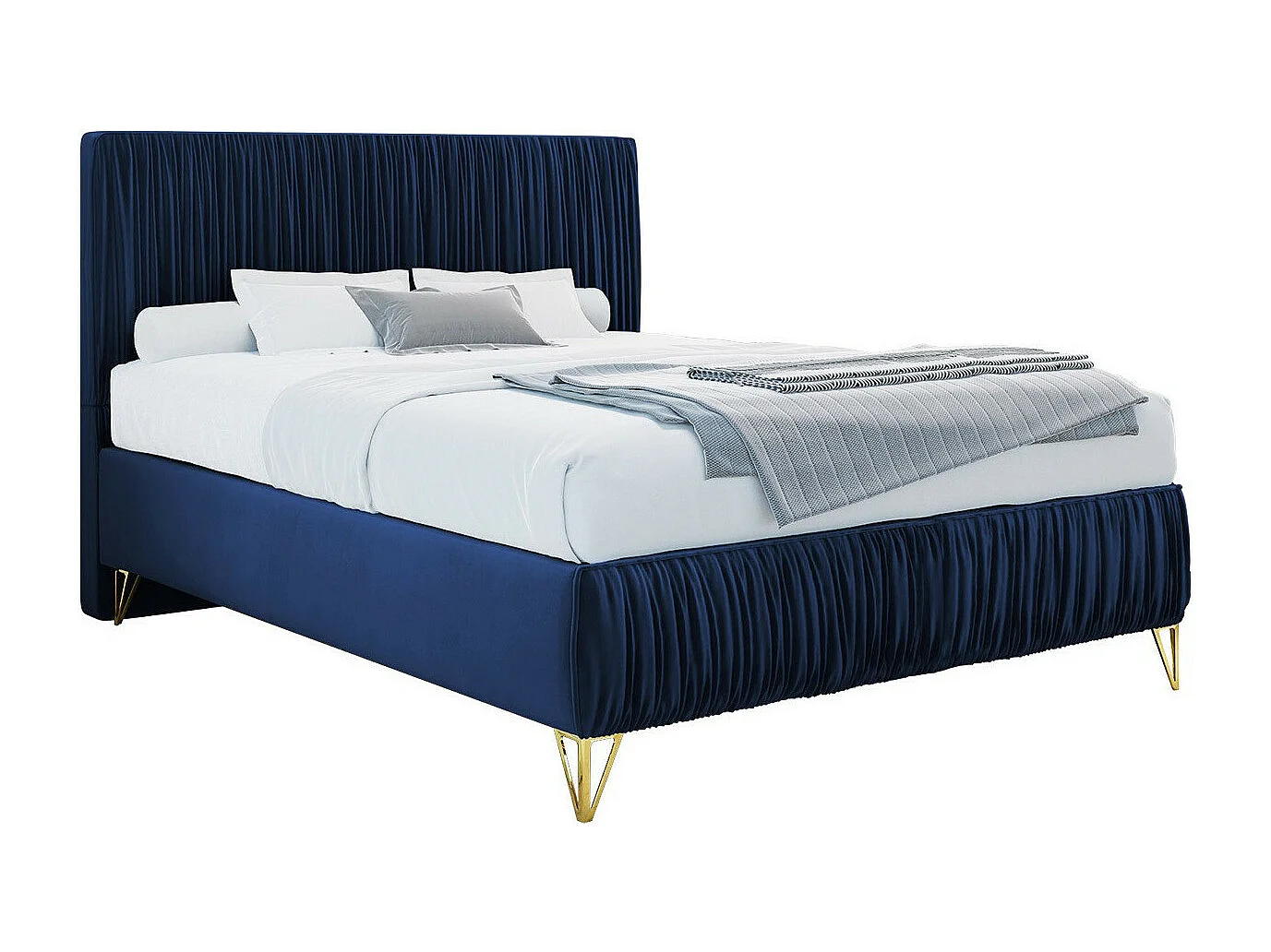 Cama continental Logan 112, Casal, Azul, Tecido, Estrados de cama