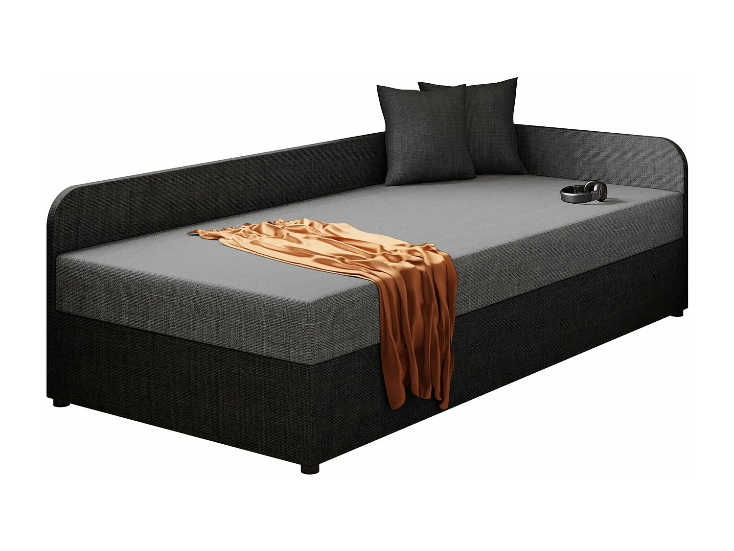 Lit Memphis 128, Unique, Gris, 90x200, Tissu, Disponible, 95x205x60cm