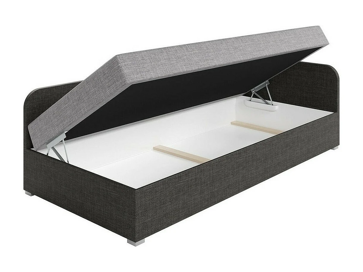 Lit Memphis 128, Unique, Gris, 90x200, Tissu, Disponible, 95x205x60cm