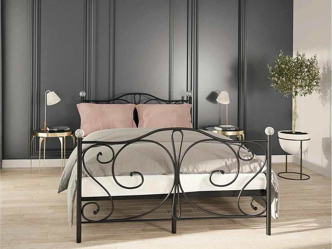 Cama Elmira 101, Individuales, Negro, 90x200, Metal, Somieres, 95x207x104cm