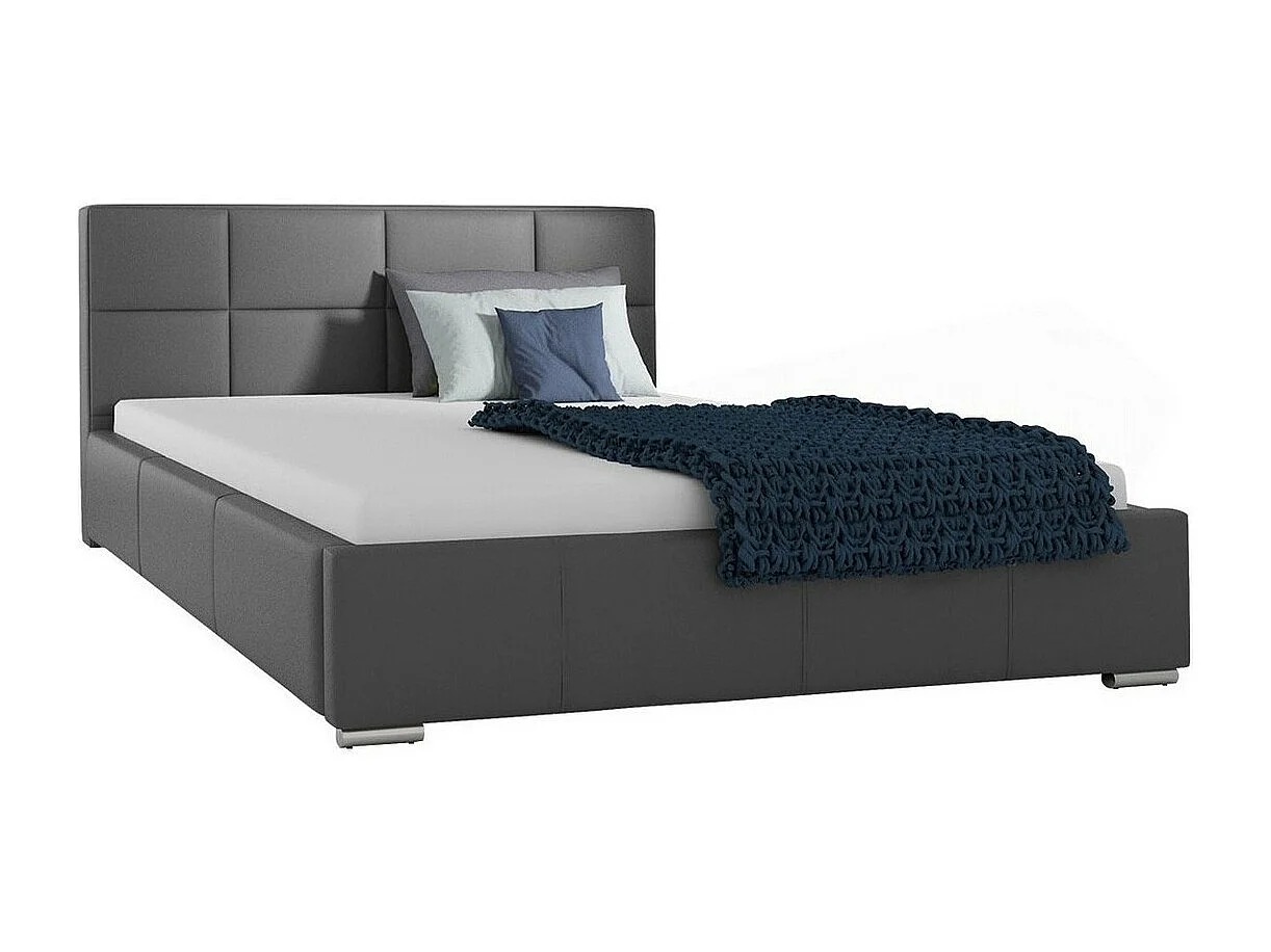 Cama Baltimore 122, Casal, Cinzento, Eco couro, Estrados de cama