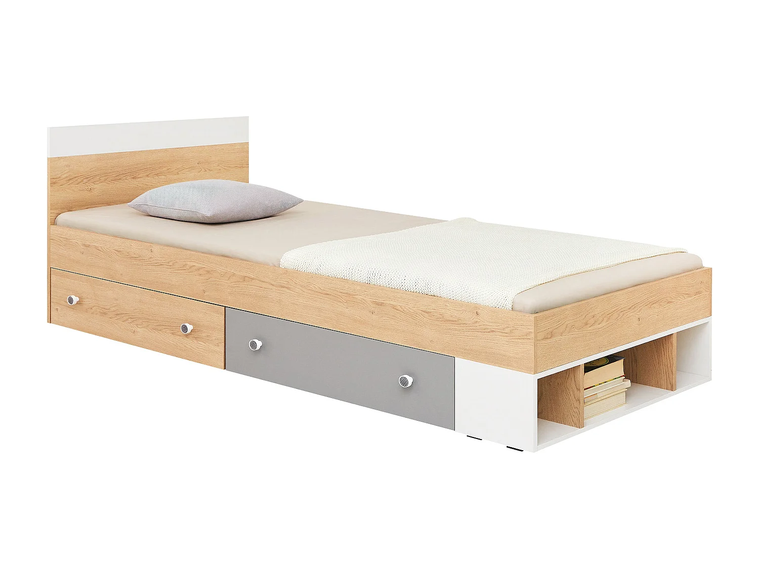 Lit Tesmonu 114, Unique, Brun clair, 120x200, Stratifié, Disponible, 124x204x80cm