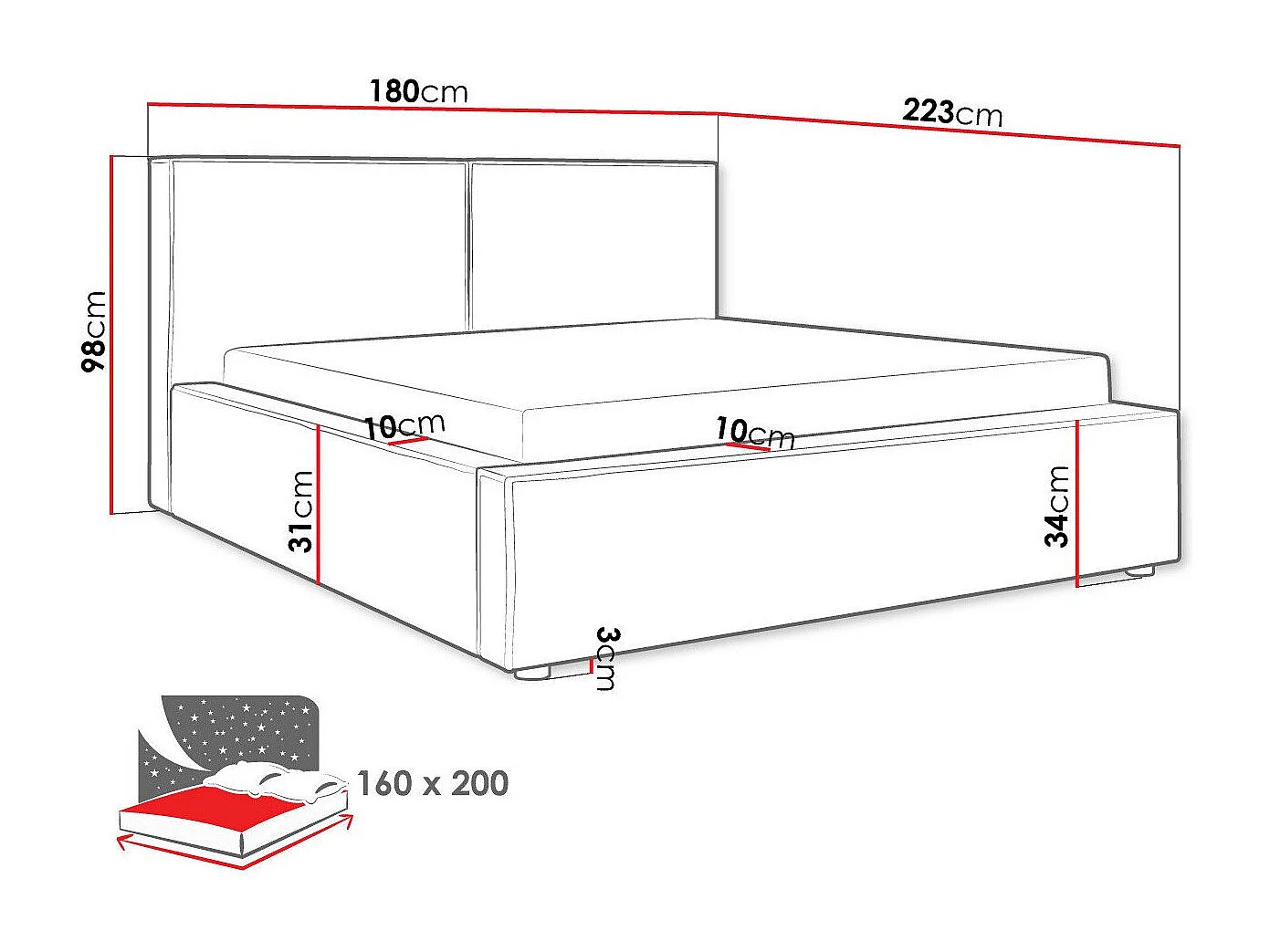 Letto TrendyNest 117, Doppio, Verde, 160x200, Arazzo, Con, 180x223x98cm