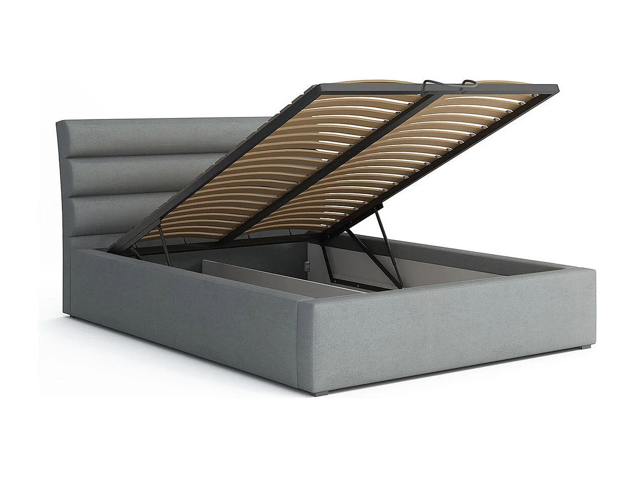 Lit Pomona 108, Double, Brun clair, 140x200, Tissu, Disponible, 160x223x100cm