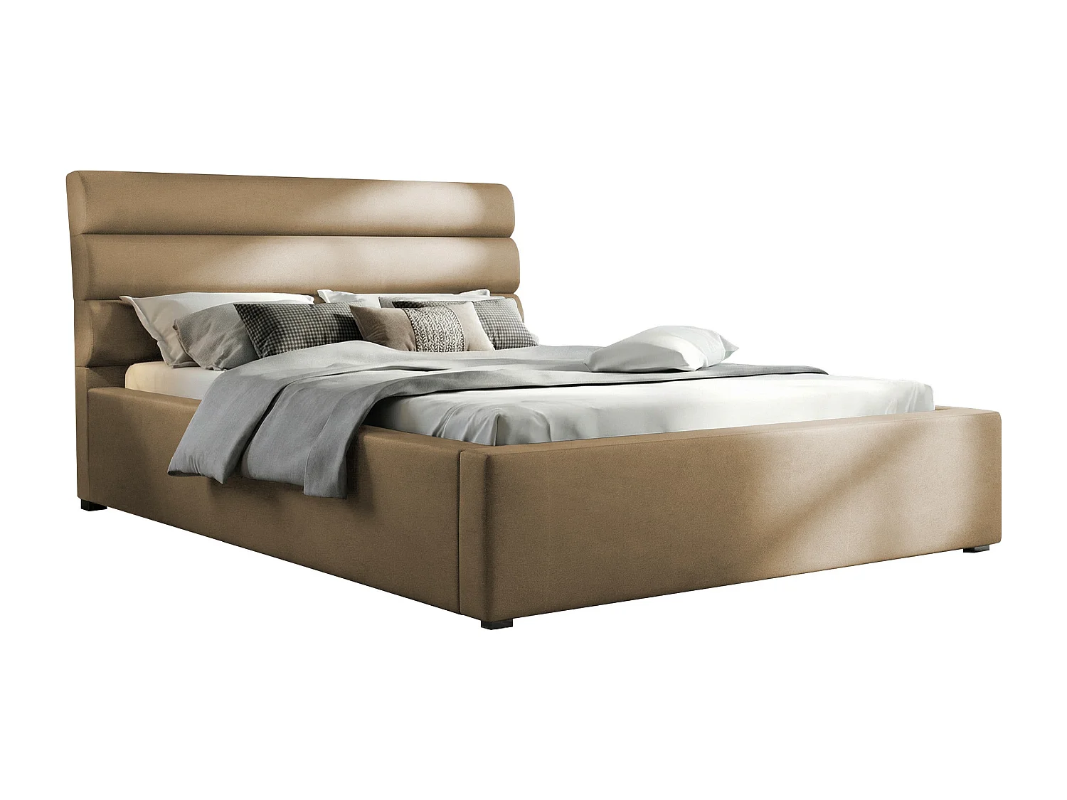 Lit Pomona 108, Double, Brun clair, 140x200, Tissu, Disponible, 160x223x100cm