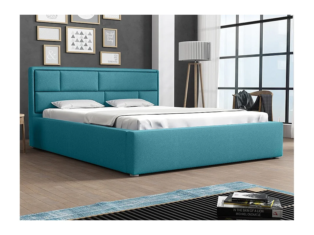 Cama Pomona 104, Doble, Turquesa, 160x200, Tapiz, Somieres, 180x223x93cm