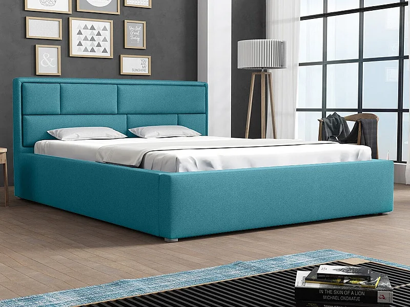 Cama Pomona 104, Casal, Turquesa, Tecido, Estrados de cama, 18x22x9cm