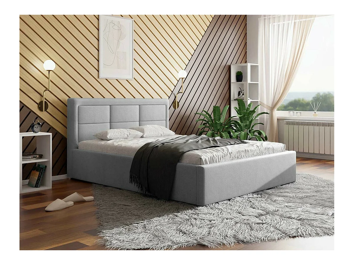 Cama Pomona 102, Doble, Gris, 160x200, Tapiz, Somieres, 180x223x93cm