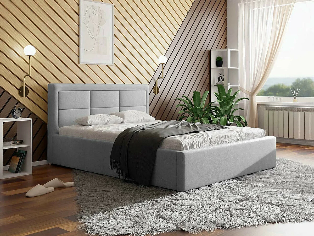 Letto Pomona 102, Doppio, Grigio, 160x200, Arazzo, Con, 180x223x93cm