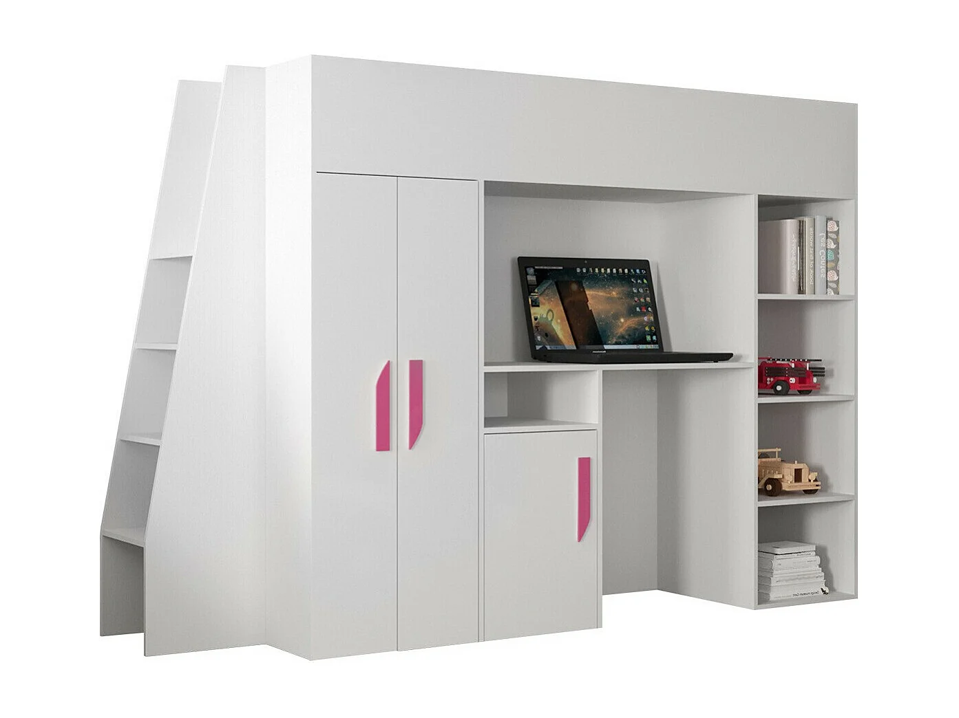 Lit haut Hartford 355, Unique, Blanc, 90x200, Stratifié, Sommier à lattes, 94x230x165cm