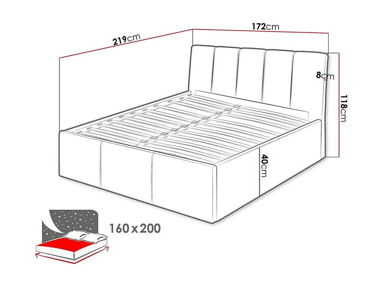 Lit ComfiDream Lumora, Double, Vert, 160x200, Tissu, Disponible, 172x219x118cm