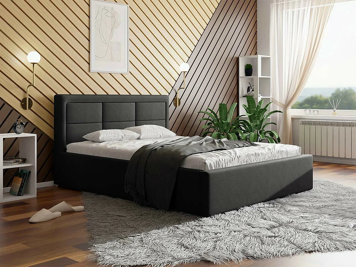 Cama Pomona 102, Doble, Gris, 140x200, Tapiz, Somieres, 160x223x93cm