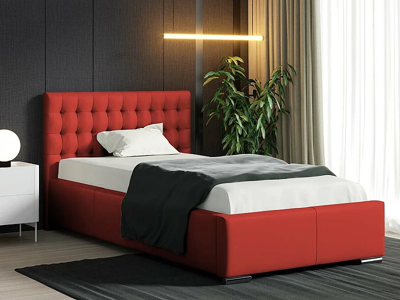 Cama Baltimore 104, Solteiro, Vermelho, Eco couro, Estrados de cama