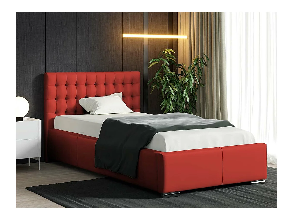Cama Baltimore 104, Individuales, Rojo, 90x200, Cuero ecológico, Somieres, 107x222x92cm