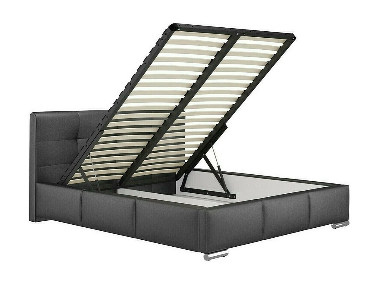 Lit Baltimore 108, Double, Gris, 160x200, Faux cuir, Sommier à lattes, 178x222x100cm