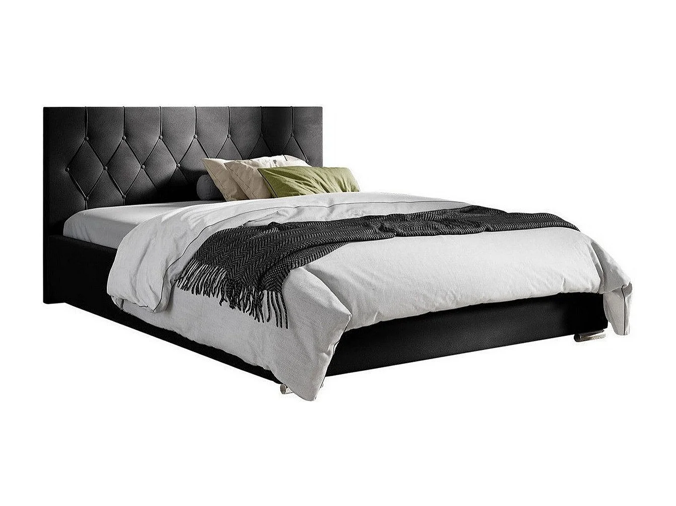 Lit Baltimore 160, Unique, Noir, 120x200, Tissu, Disponible, 138x222x92cm