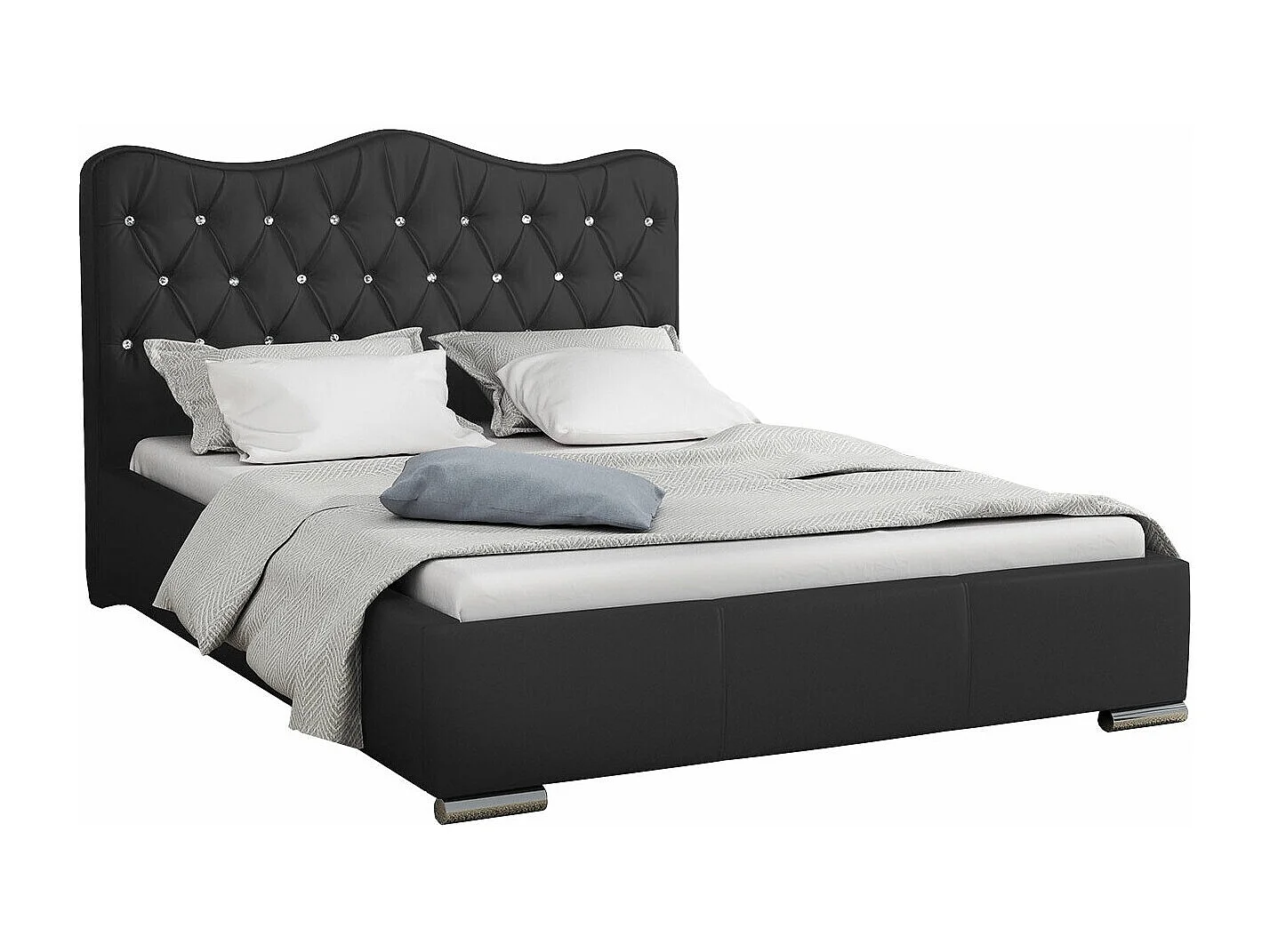 Cama Baltimore 141, Doble, Negro, Tapiz, Somieres, 200x218x100cm