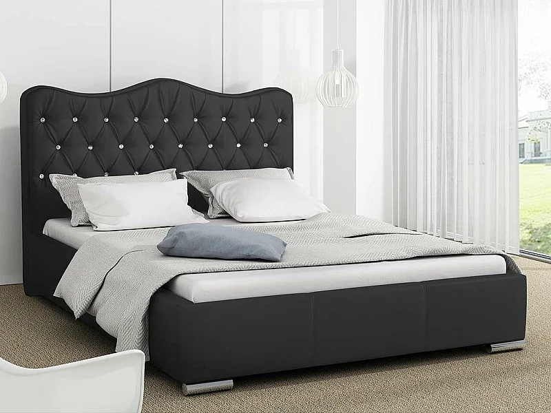 Cama Baltimore 141, Doble, Negro, Tapiz, Somieres, 200x218x100cm