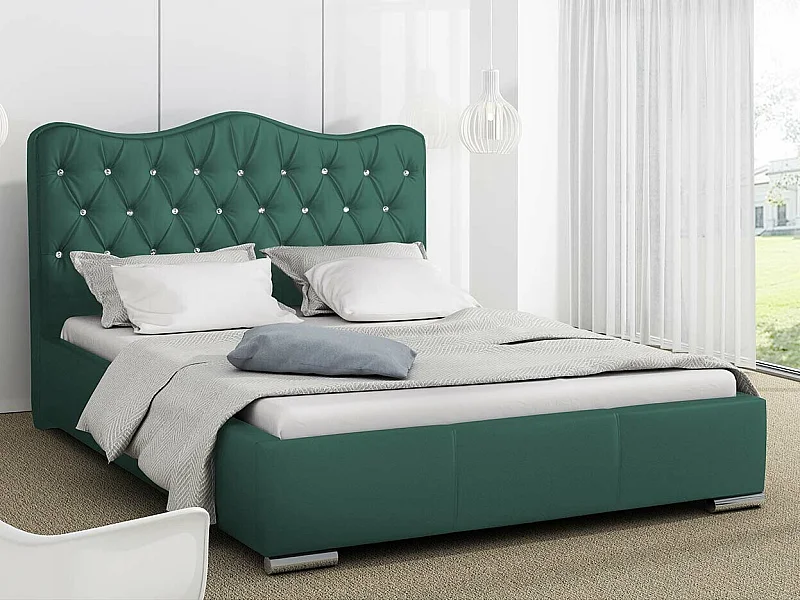 Cama Baltimore 141, Doble, Verde, Tapiz, Somieres, 200x218x100cm