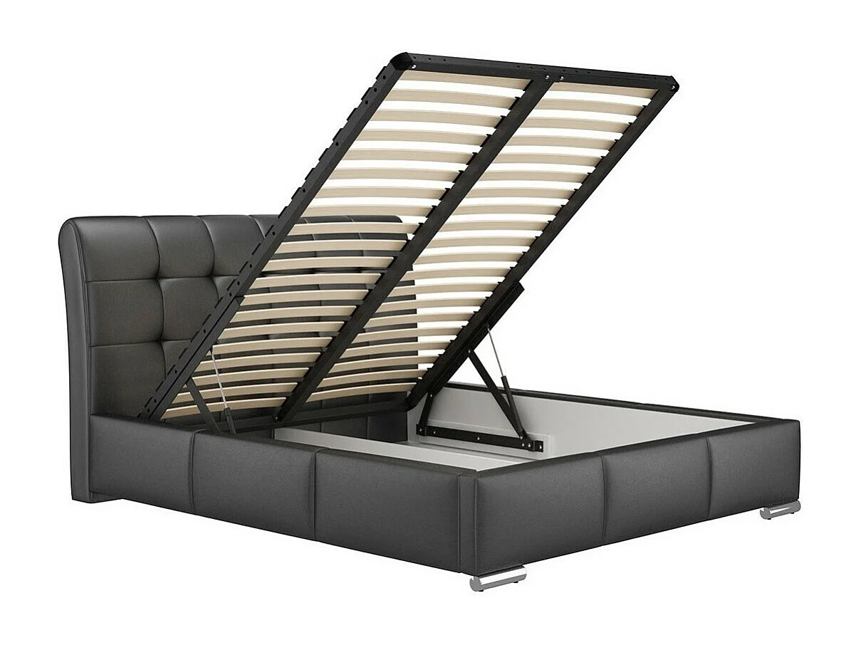 Cama Baltimore 107, Doble, Negro, 180x200, Cuero ecológico, Somieres, 200x227x103cm