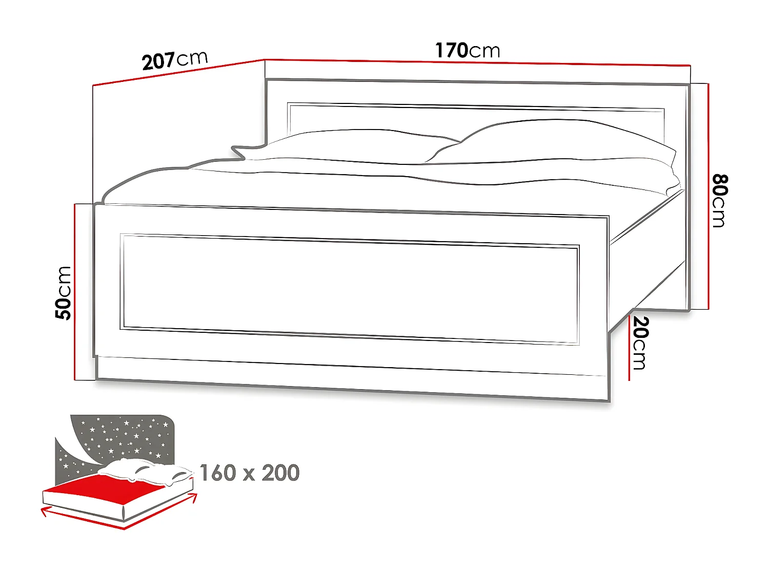 Letto Lircava 115, Doppio, Marrone, 160x200, Truciolare laminato, Con, 170x207x80cm