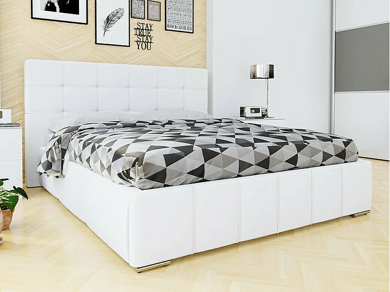 Cama Florence 101, Doble, Blanco, 180x200, Cuero ecológico, Somieres, 198x216x105cm