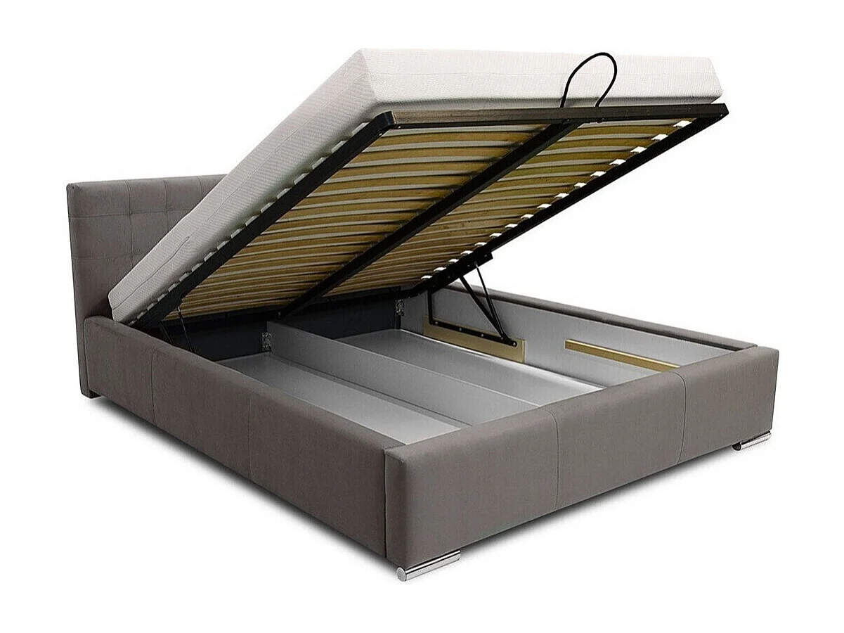 Cama Baltimore 106, Doble, Blanco, 160x200, Cuero ecológico, Somieres, 178x222x92cm