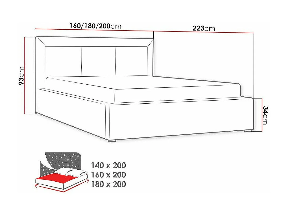 Cama Pomona 101, Casal, Cinzento, Tecido, Estrados de cama, 20x22x9cm