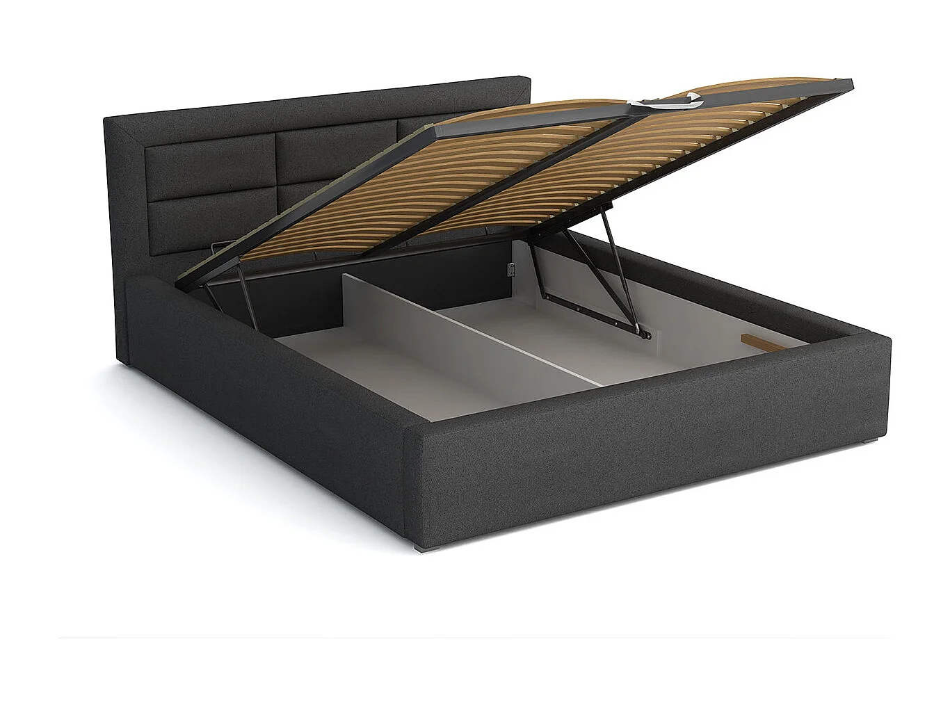 Lit Pomona 103, Unique, Gris, 120x200, Tissu, Disponible, 140x223x93cm