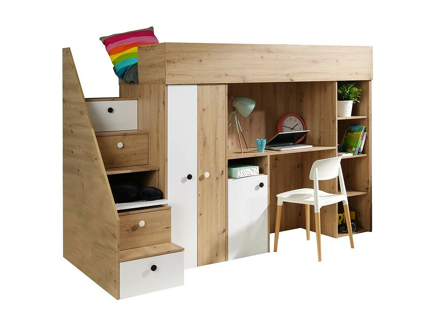 Cama alta Hartford 362, Individual, Castanho claro, Estrados de cama