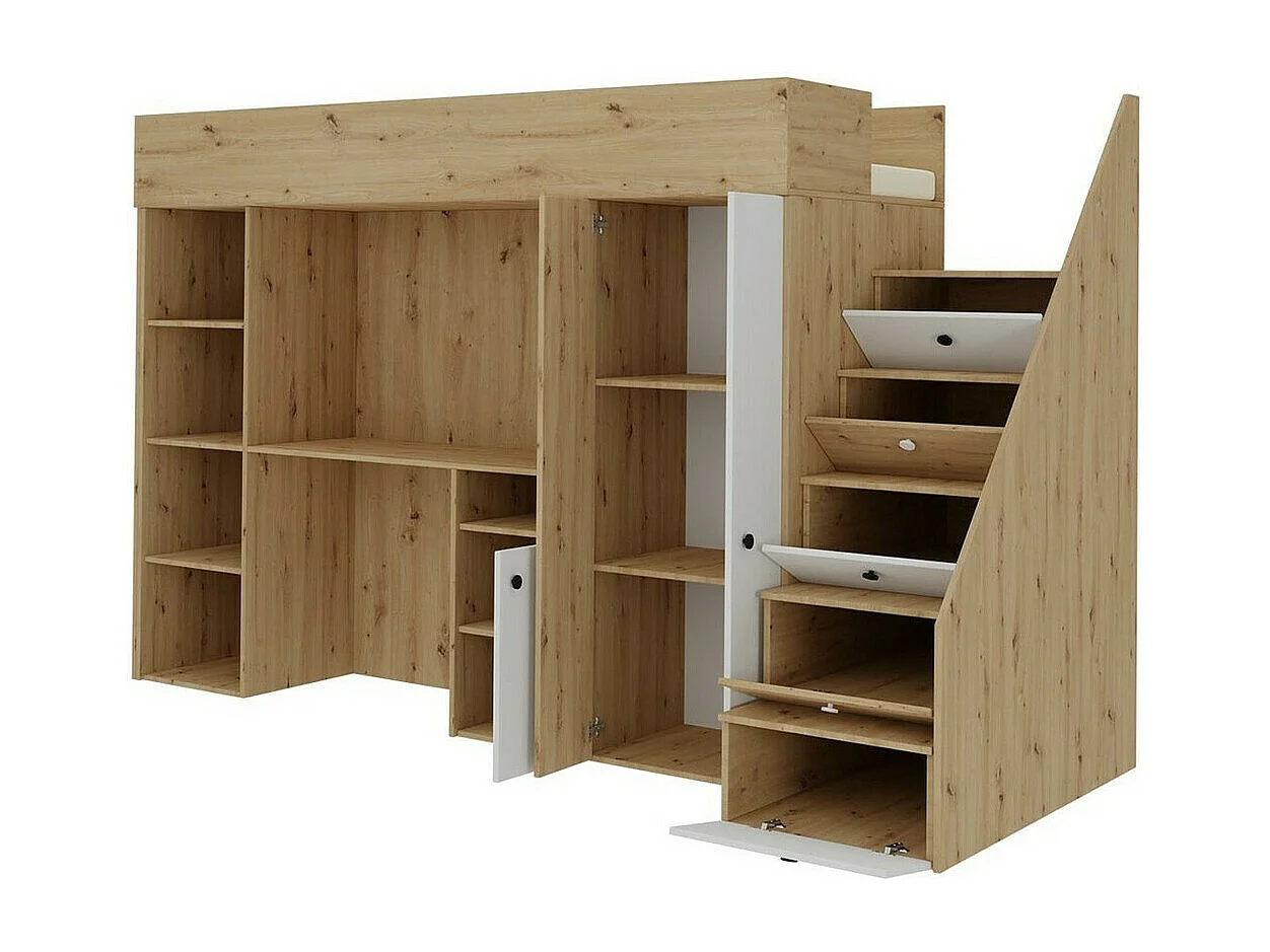 Cama alta Hartford 362, Individual, Castanho claro, Estrados de cama