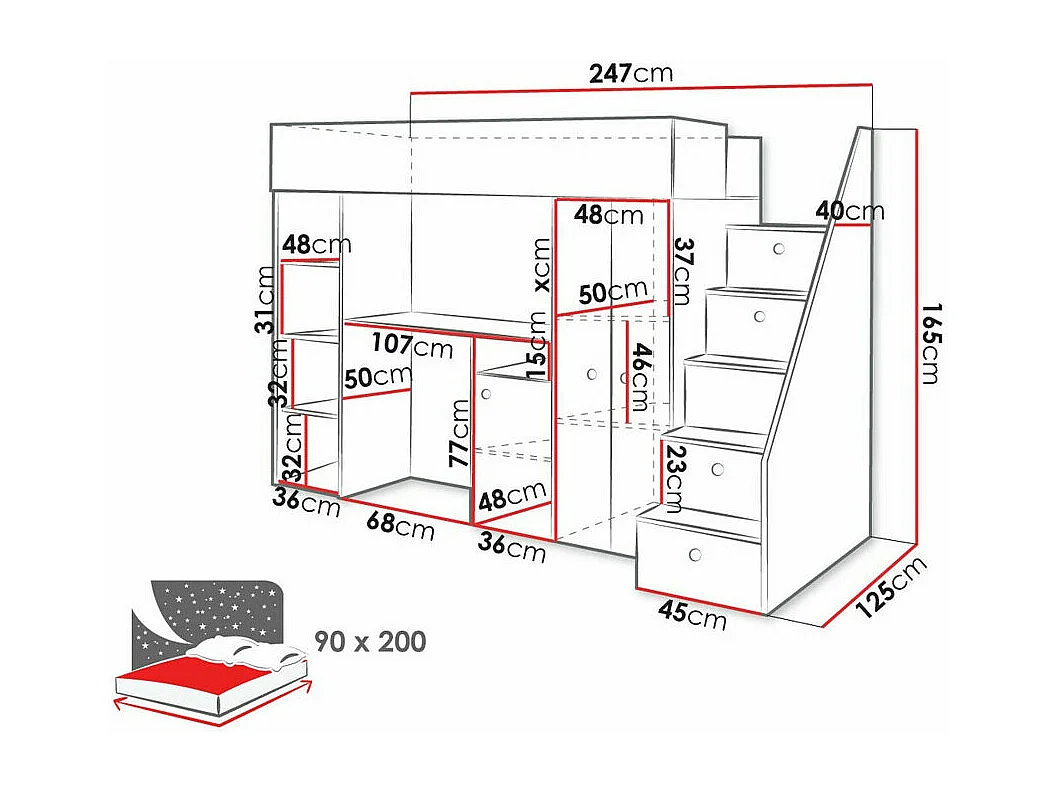 Cama alta Hartford 362, Individual, Castanho claro, Estrados de cama