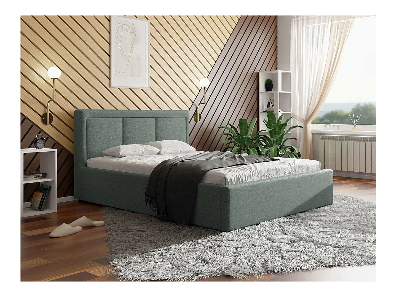 Letto Pomona 101, Doppio, Turchese, 160x200, Arazzo, Con, 180x223x93cm