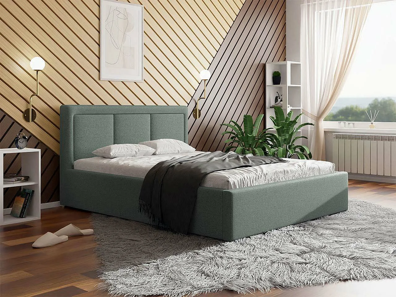 Letto Pomona 101, Doppio, Turchese, 160x200, Arazzo, Con, 180x223x93cm